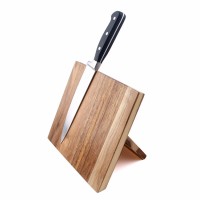 Custom Acacia Wood Foldable Knife Block With Strong Magnets Stand Without Knife For Save Space